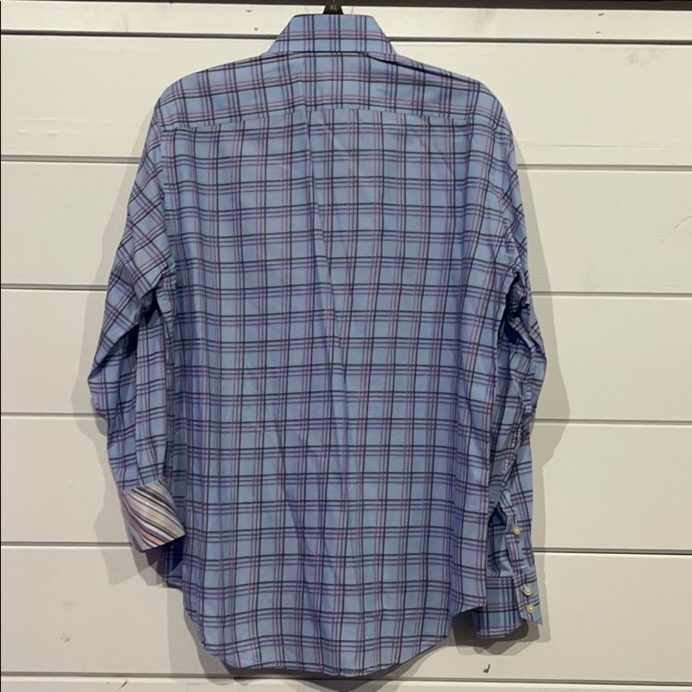 Thomas Dean Long Sleeve Dress Shirt Flip Sleeve Mens Medium Blue 100% Cotton - Picture 8 of 10